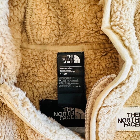 The North Face Campshire One piece Tan Fleece Sherpa 6-12m Khaki Hooded Snowsuit - Picture 6 of 9